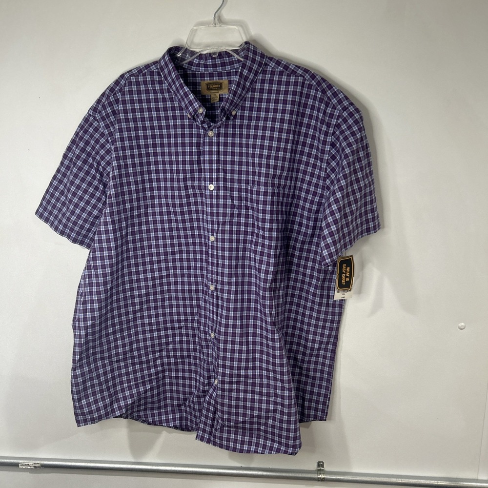 The Foundry Supply Co. Men's 3XL Shirt Button Up Purple Plaid Short Sleeve (034)